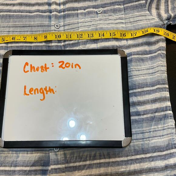 Original Weatherproof Washable Linen Blue Striped Short Sleeve Button Up Size M - Picture 7 of 8